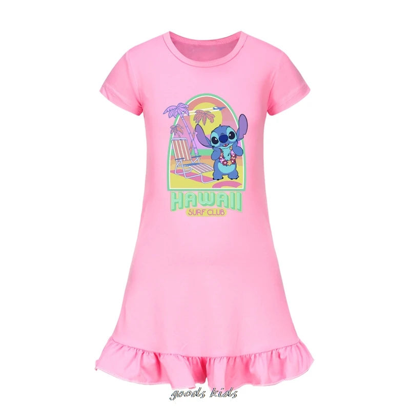 Hot Lilo And Stitch Cosplay Costumes Fashion Knee-Length Dresses Teenagers Cartoon Girl Pajamas Children Nightgown Girls Clothes