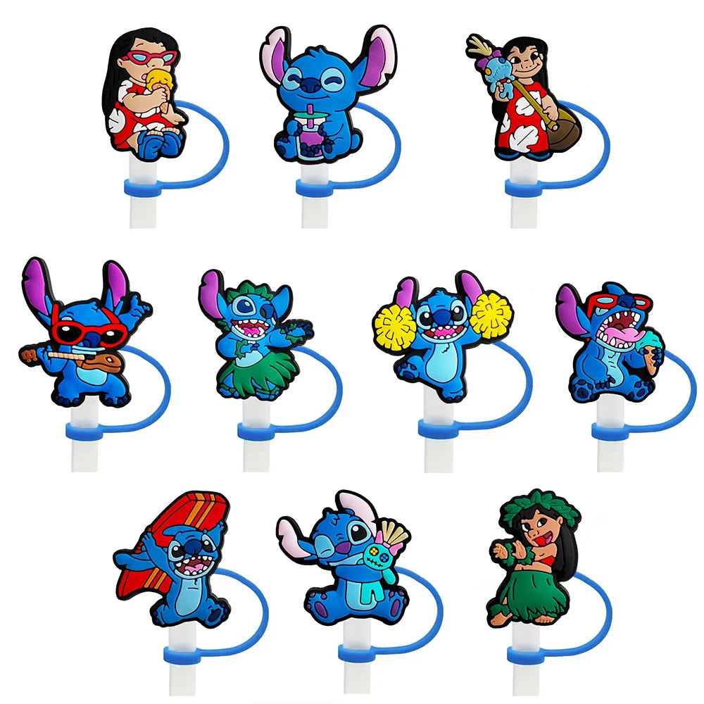 Cute Stitch Cartoon Silicone Straw Covers For Water Glass Bottle Drinking Dust Cap Straw Tips Cover Cup Accessories For 10mm