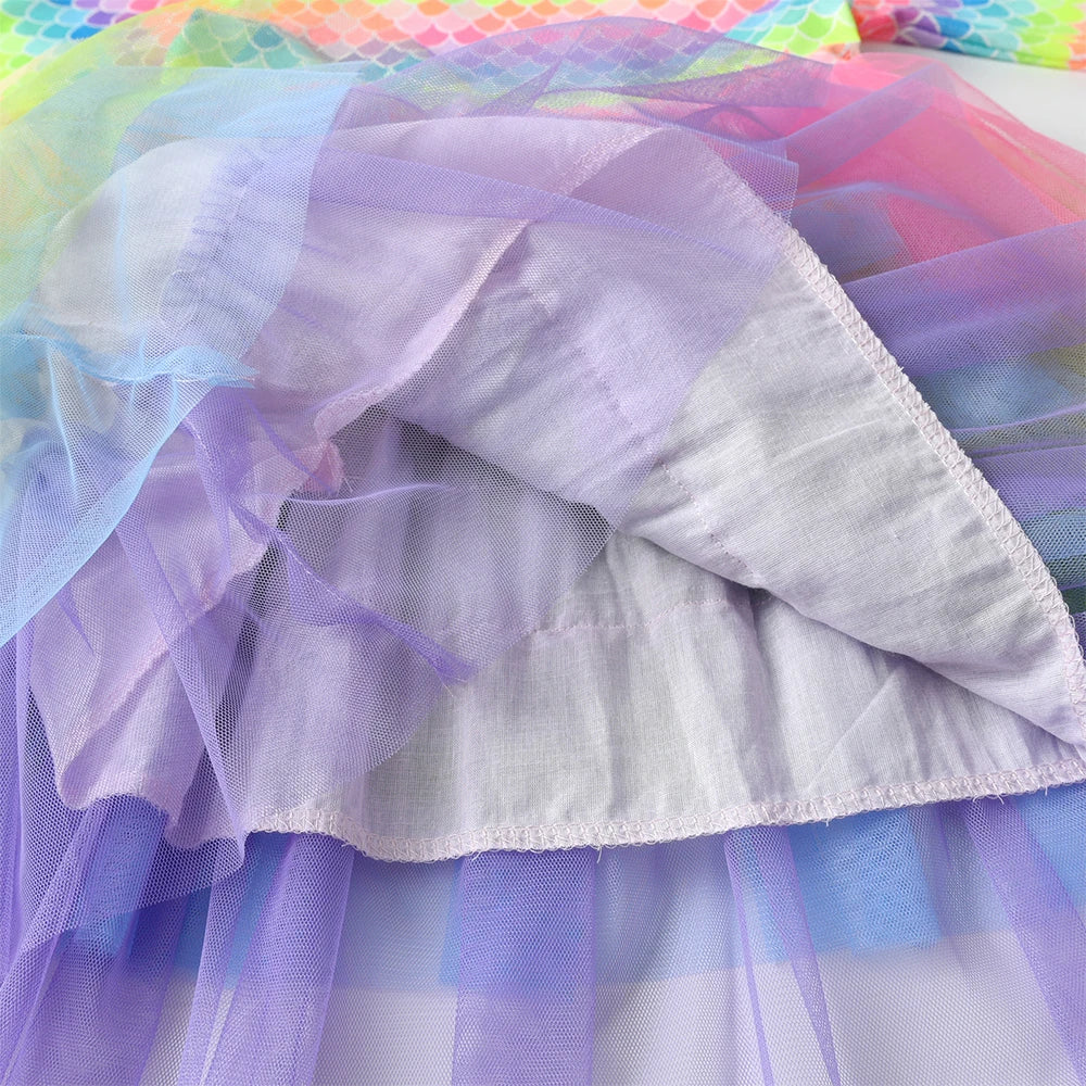 DXTON Autumn Princess Dress Mermaid Children Birthday Party Girls Dress Irregular Layered Prom Kids Long Sleeve Costumes 3-8Y