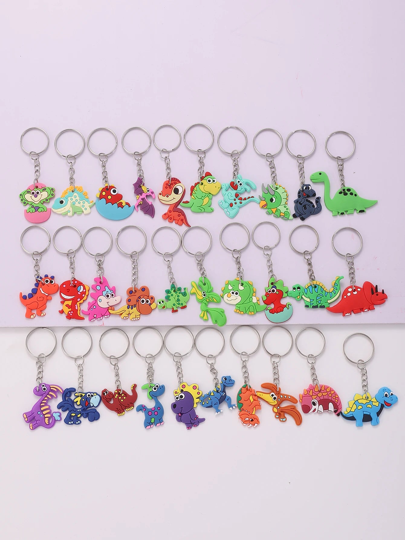 30pcs Cartoon Dinosaur Unicorn Keychain Cute Animal PVC Key Chain Ring Bag Backpack Charm Birthday Party Decor Boys Girls Gift