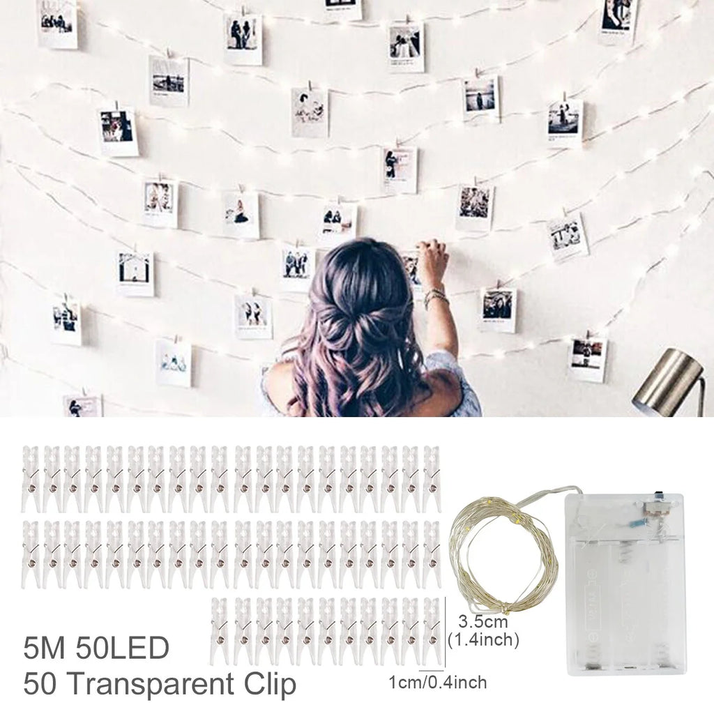 Photo Clip Light Banner Wedding Decoration Birthday Party Decor Kids Girl Boy Baby Shower Banner Christmas Decoration 2023