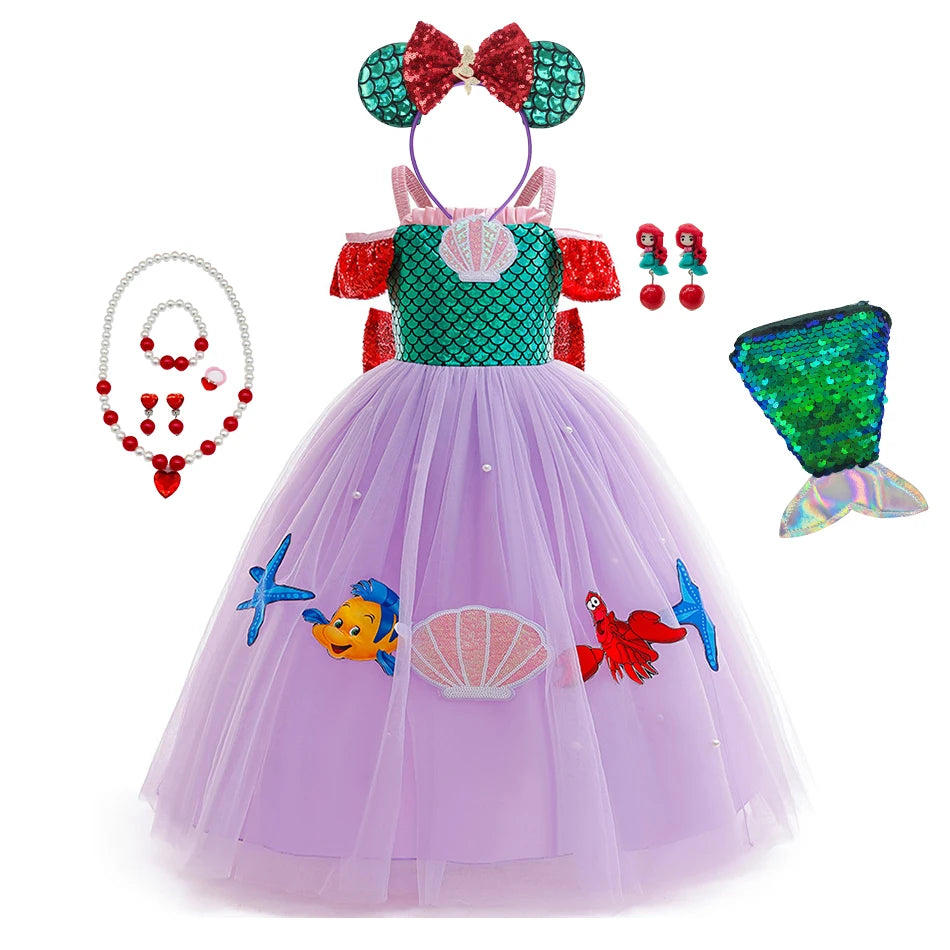 Mermaid Princess Girl Dress Movie Style Costume Kids Stage Costume Girls Fish Scale Decoration Sequins Big Bow Tutu Gown