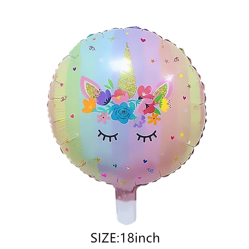 18 Inch Round Eyelash Flower Inflatable Unicorn Foil Balloon Happy Birthday Girls Party Holiday Wedding Decoration