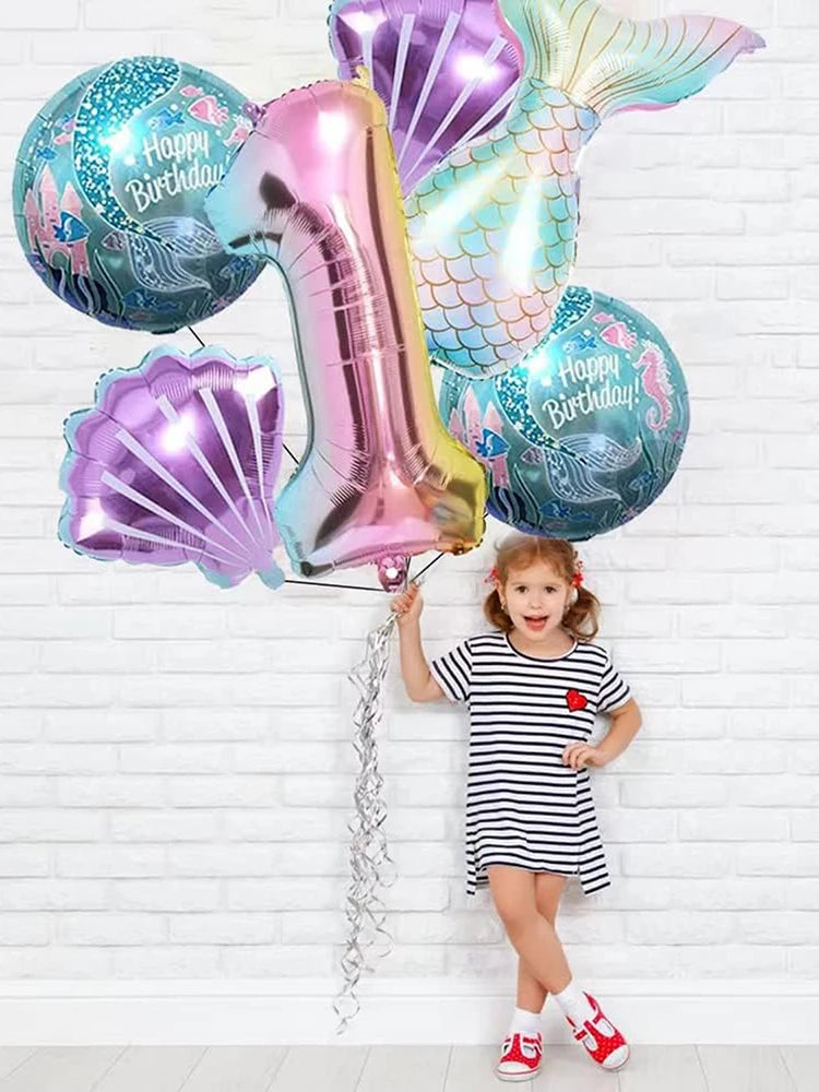 Mermaid Balloon 32 inch Digital Aluminum Foil Balloon Children's Birthday Party Decoration Baby Shower Decoration