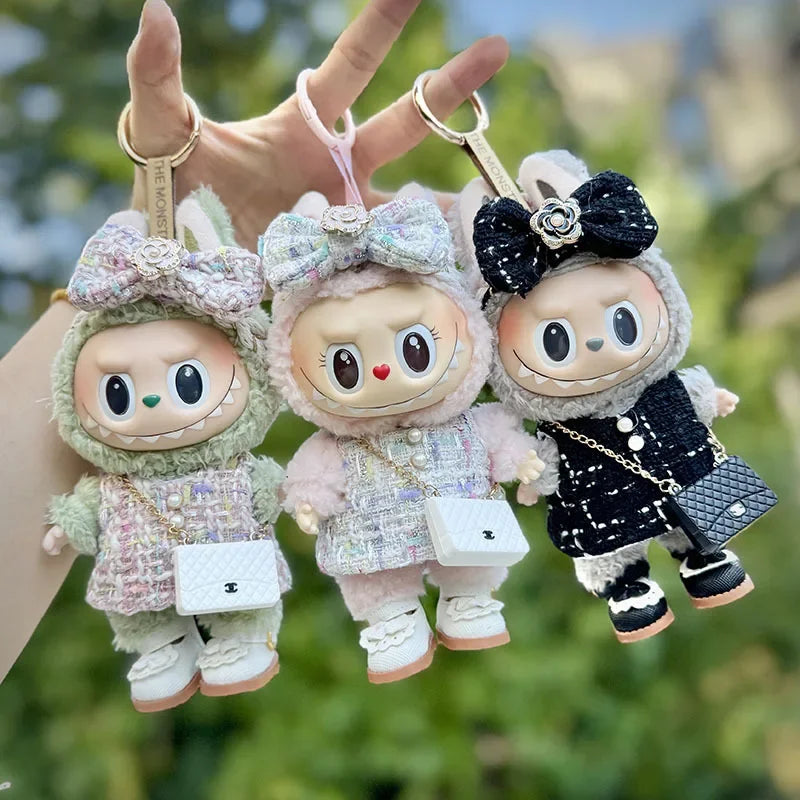 Cute 17cm Labubu Idol Doll Outfit Camellia Dress Bag Shoes Set The Monster Sitting Party Collection Mini DIY