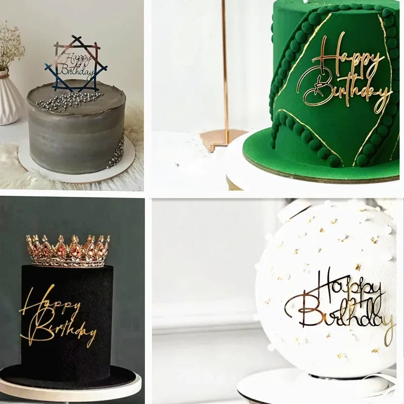 Ins Gold Happy Birthday Cake Toppers Birthday Girl Acrylic Kids Birthday Party Cake Topper Baby Shower Gift Dessert Decoration