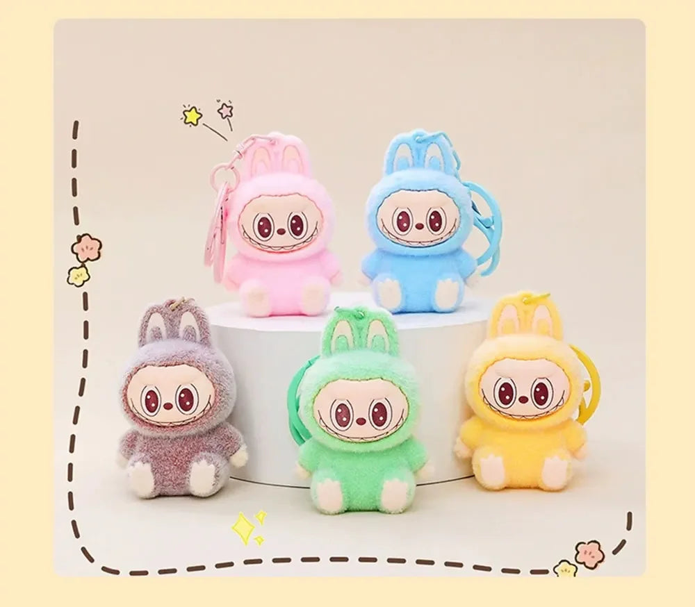 Cute Labubu Doll Pendant Keychain Exquisite Doll Fluff Pvc Toy Phone Ornaments Bag Charms Car Key Chain Kawaii Accessories Gifts