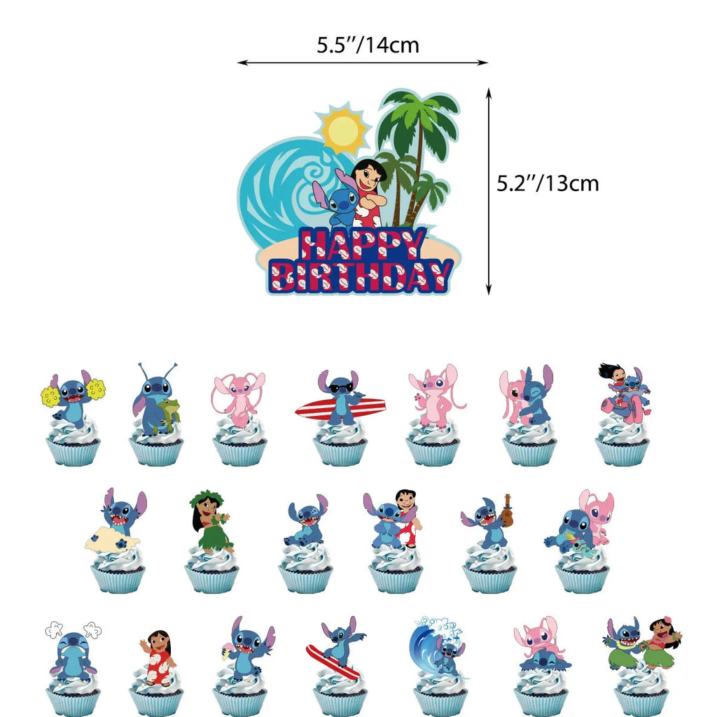 Lilo & Stitch Glitter Cake Topper Happy Birthday Decorations for Kids Boy Girl Baby Shower Cupcake Dessert Decor Supplies