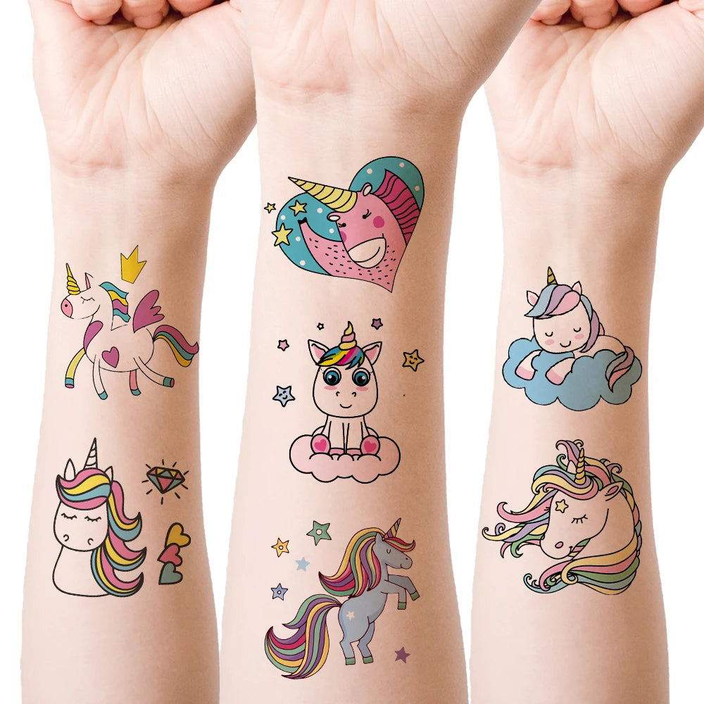 25Pcs Small Unicorn Temporary Tattoo Stickers Cartoon Rainbow Horse Pattern For Kid Birthday Party Favors,Gifts,Stocking Stuffer
