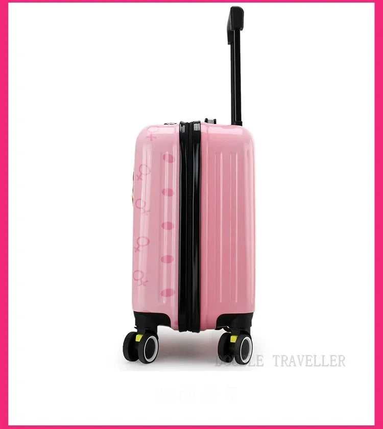 New cartoon kids travel suitcase on wheels,carry on cabin trolley luggage bag,girls rolling luggage case,children gift,suitcase