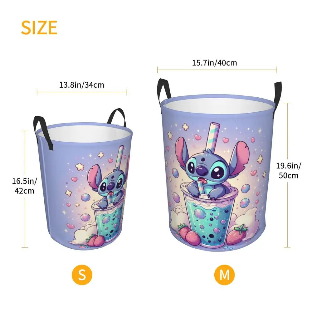 Custom Stitch Kiss Angel Love Heart Anime Laundry Hamper Large Clothes Storage Basket Toy Bin Organizer for Boy Girl