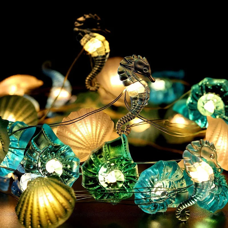 2m 20LED Seashell Starfish String Lights Ocean Theme Party Fairy Light Mermaid Birthday Party Decorations Girl Baby Shower favor