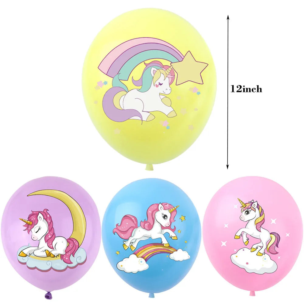 Rainbow Unicorn Latex Balloons for Kids, Birthday Party Decorations, Baby Shower, Party Toys, 12 ", 12Pcs