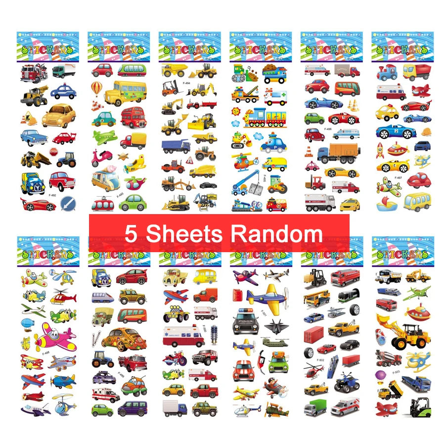 5 Sheets Kids Stickers Puffy Stickers for Children Birthday Christmas New Year Gift for Girl Boy Scrapbooking Cartoon Stickers
