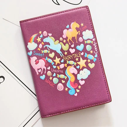 Cute Unicorn Girls Travel Abroad Passport Protection Set Waterproof  Passport Holder Card Wallet