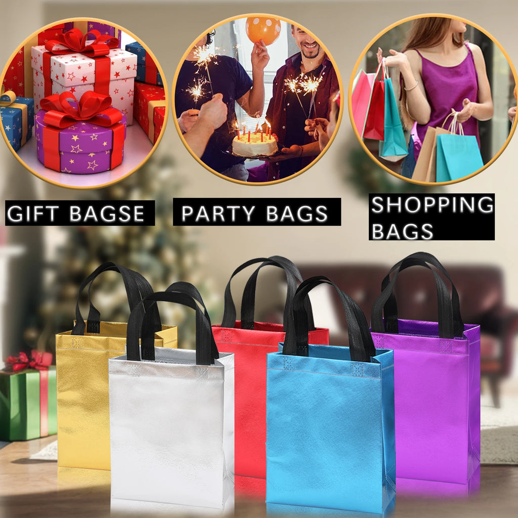 Vibrant 10-Pack Gradient Tote Bags - Laminated, Waterproof - Perfect for Parties, Shopping, and Christmas Party Gifts Packing