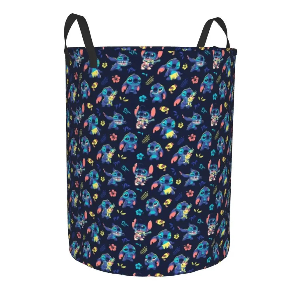 Customized SLilo And Stitch Cartoon Laundry Hamper Large Storage Basket Anime Kids Nursery Toy Organizer