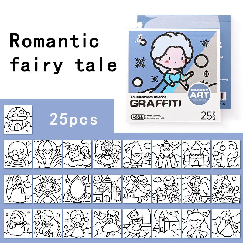 Cartoon convenient coloring book, 25 mini watercolor coloring books, painting album note coloring book