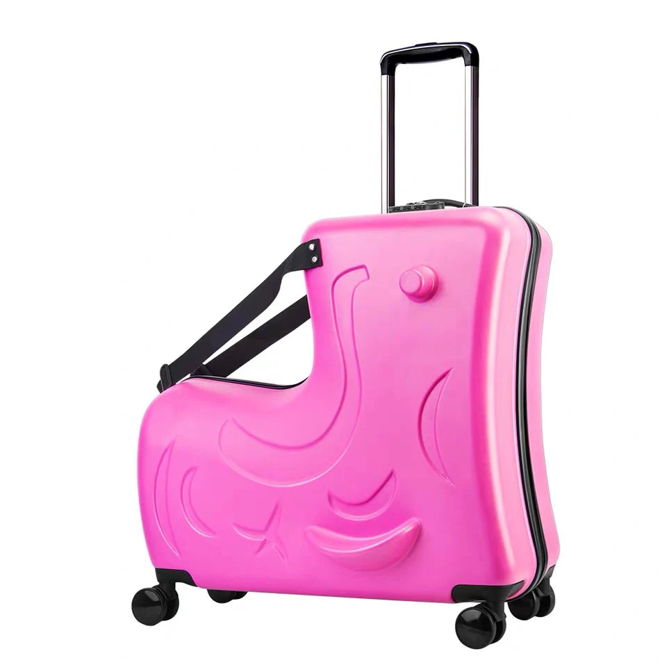 New Kids Riding Trojanl Luggage Hot Boys Girls Travel Trolley Alloy Children Sitting Rolling Luggage Suitcase Spinner Wheels