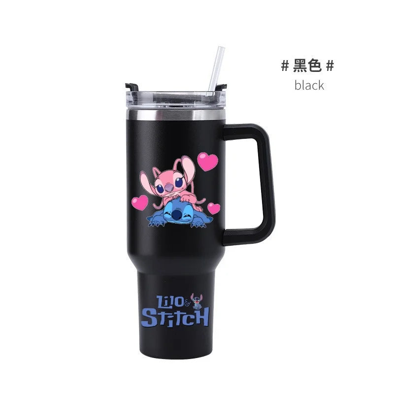 Thermal Coffee Lilo & Stitch Cups with Straw Stainless Steel Vacuum Insulated Tumbler 40oz Thermal Iced Travel Cup for Outdoor