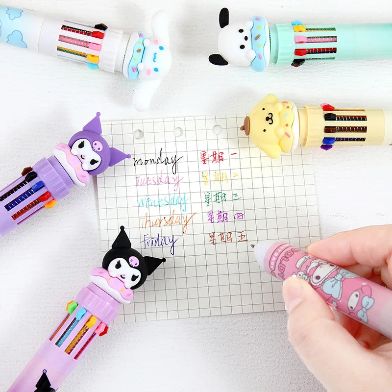 Sanrio Cartoon Ballpoint Pen 1/6pcs Kuromi Hello Kitty Cinnamoroll 10 Color 0.7 School Student Stationery Draw Wrirte Mark Pen