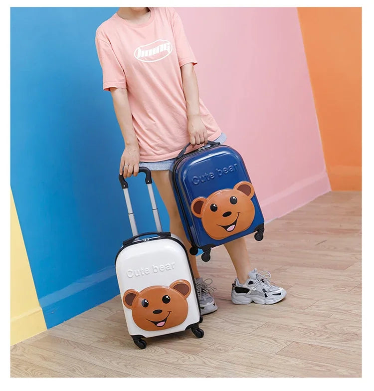 XQ kids travel suitcase 18-inch carry ons luggage trolley case for girls boys gift cabin rolling luggage spinner cute Cartoon