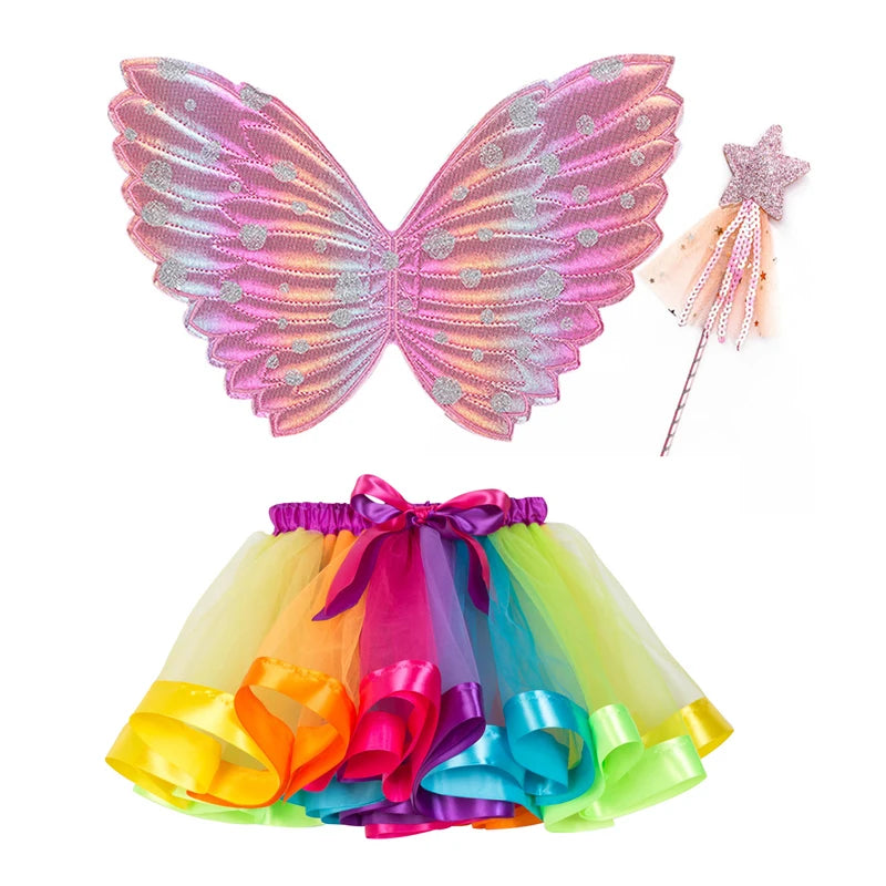 Tutu Skirt Girls Wing Summer Girl Princess Mini Pettiskirt Party Dance Rainbow Tulle Colorful Skirts Halloween Cosplay Clothing