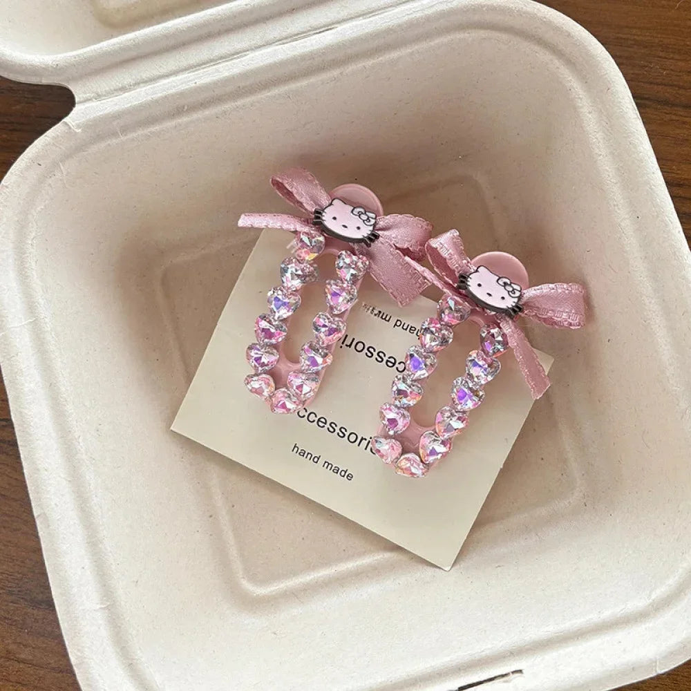 Sanrio Hello Kitty Hairpin Cute Cartoon KT Cat Rhinestone Inlay Hair Clip Charm Girls Hair Accessories Holiday Gifts