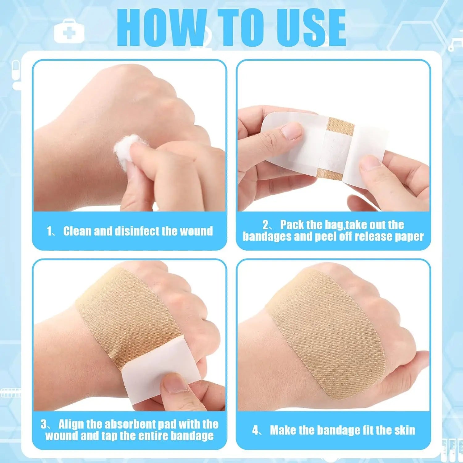 10Pcs Large Elastic Bandaid Hand Back Knee Joint Wound Hemostatic Bandage Outdoor Travel Medical Dressing Patch Sticking Plaster