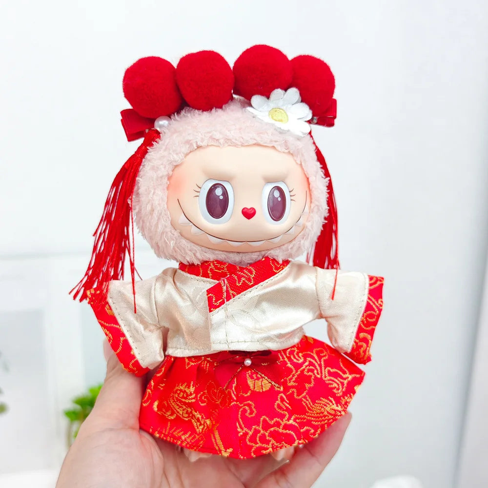 17cm Mini Plush Doll'S Clothes Outfit Accessories For Labubu V1 V2 Christmas Cookie Man Sweater Hat Clothing New Year Gift