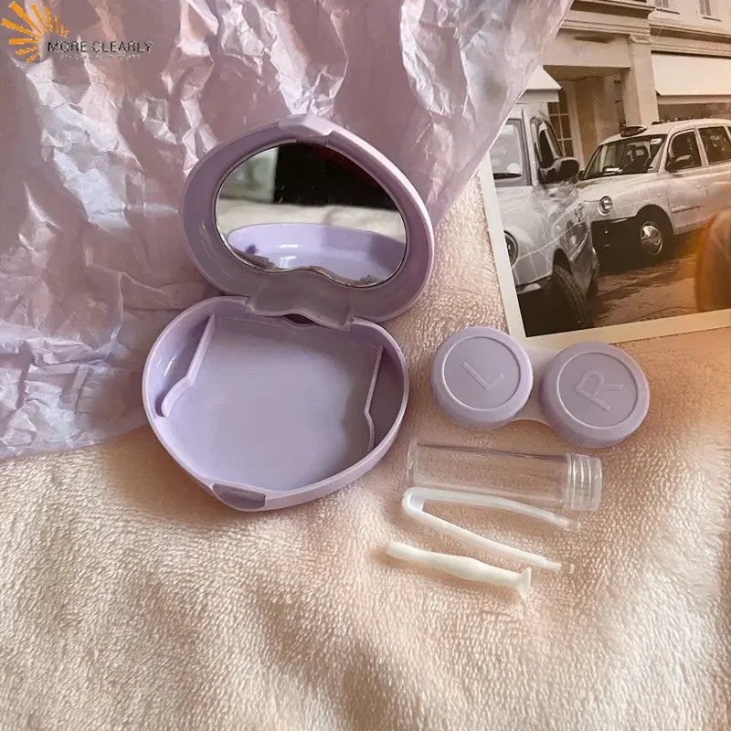 Travel Color Contact Lenses Box for Eyes Tool Kit Women Girl Heart Lady Holder Storage Eye Care Container with Mirror Tweezer