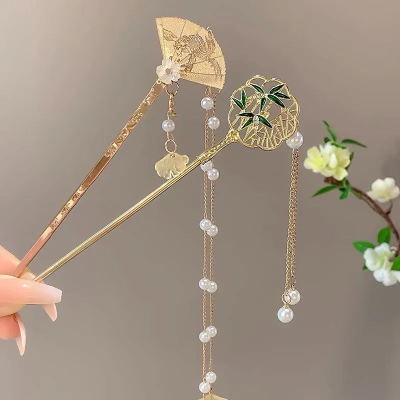 Chinese Style Tassel Hair Clip For Women Hair Stick Pins Flower Handmade Hairpins Charm Jewelry Accessories Hair Ornaments 머리핀