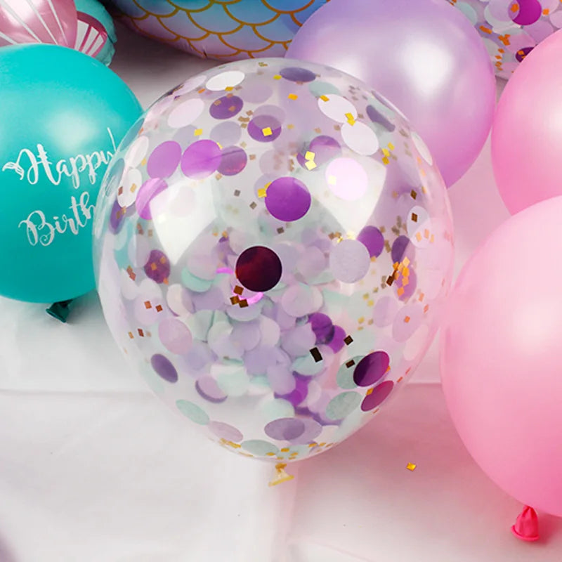 10PCS/PACK 12 inch Mermaid Theme Latex Confetti Balloons Mermaid Party Decoration Globos for Girl Mermaid Birthday Party Decor