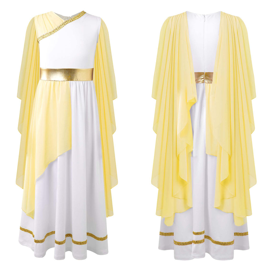 Kids Girls Ancient Greek Princess Toga Goddesses Costume Party Grecian Sleeveless Gown Dress Shawls Patchwork Flowy Tulle Dress