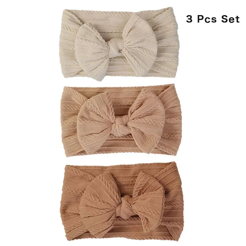3Pcs Solid Color Baby Headband Bow Children Hair Band Elastic Nylon Newborn Headbands Soft Turban Headwrap Kid Hair Accessories