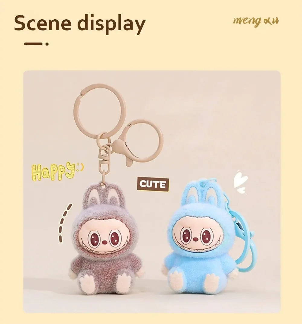 Cute Labubu Doll Pendant Keychain Exquisite Doll Fluff Pvc Toy Phone Ornaments Bag Charms Car Key Chain Kawaii Accessories Gifts