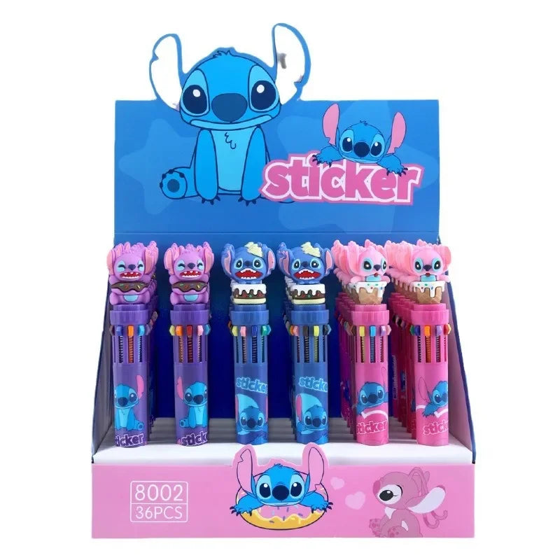 10 Colors Stitch Gel Pens 0.7mm Ballpoint Pen Cartoon Stitch Student Write Supplies Students Stationery Birthday Gift Toy Random