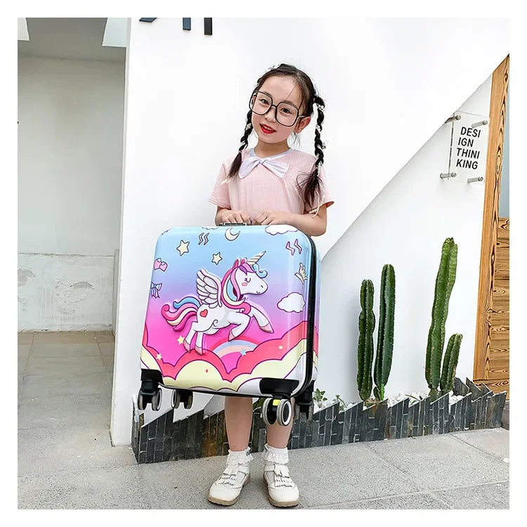 New cartoon kids travel suitcase on wheels,carry on cabin trolley luggage bag,girls rolling luggage case,children gift,suitcase