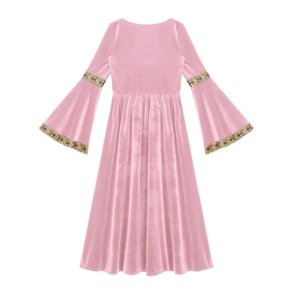 Girls Medieval Renaissance Velvet Dress Princess Queen Cosplay Costume Christmas Xmas Halloween New Year Carnival Party Dress