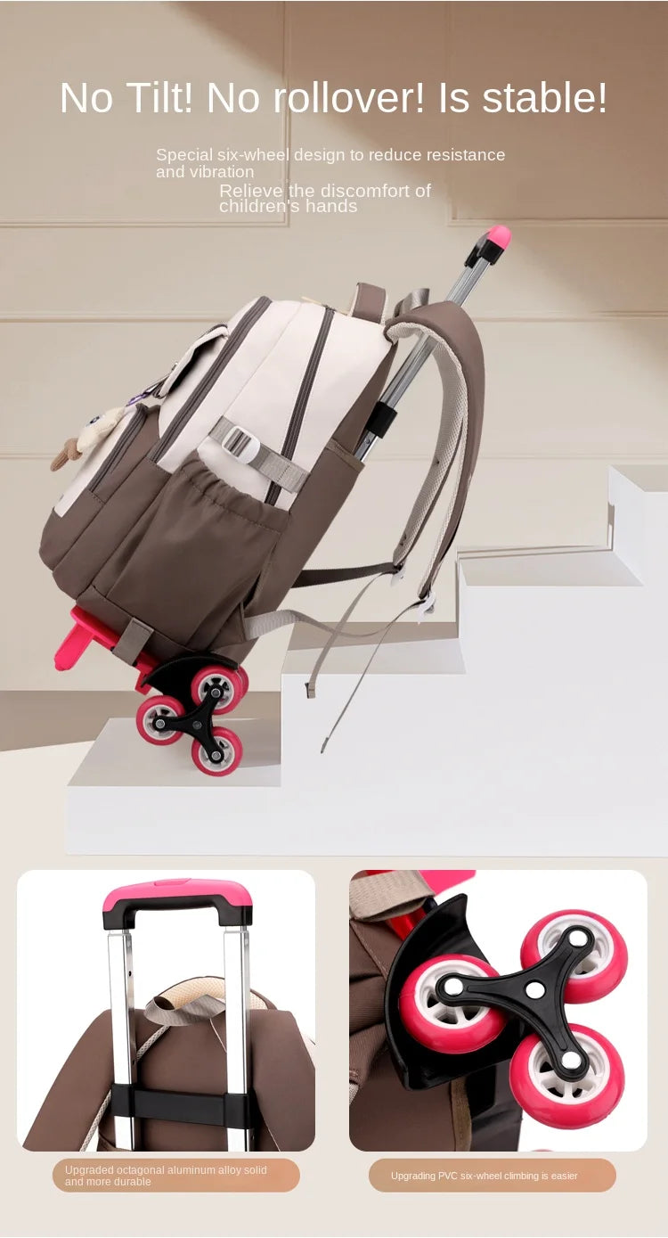 School Backpack with wheels Rolling Backpack for Girls Kids Student Wheeled Backpack Trolley School Bag Travel Trolley Luggage