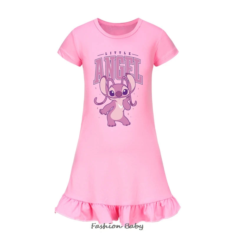 Hot Lilo And Stitch Cosplay Costumes Fashion Knee-Length Dresses Teenagers Cartoon Girl Pajamas Children Nightgown Girls Clothes