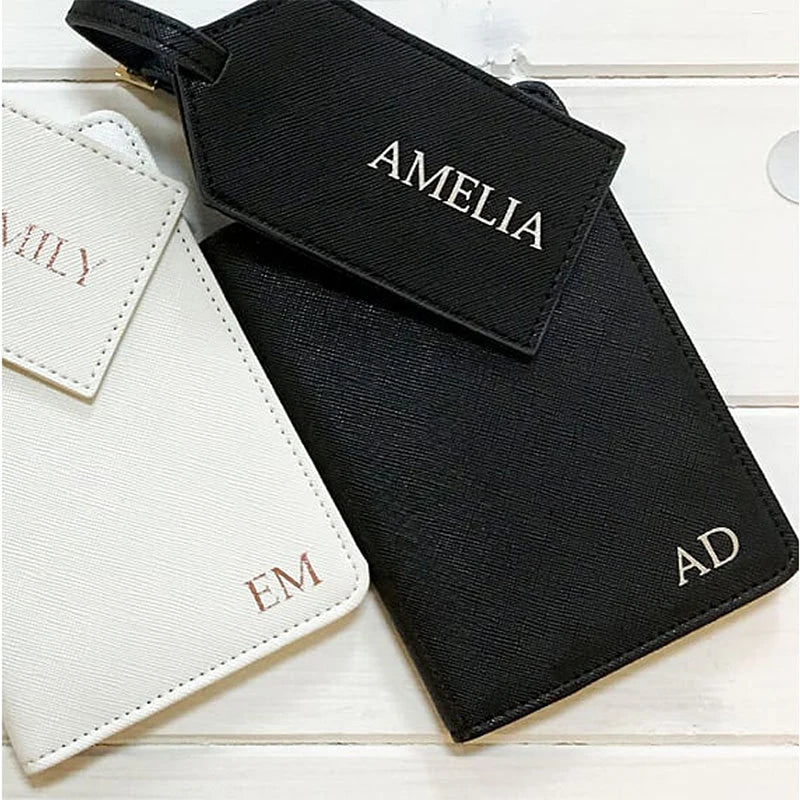 Personalized Passport Holder Leather Luggage Tag Travel Wallet Set Custom Bridesmaid Gifts Proposal For Her Christmas Gifts
