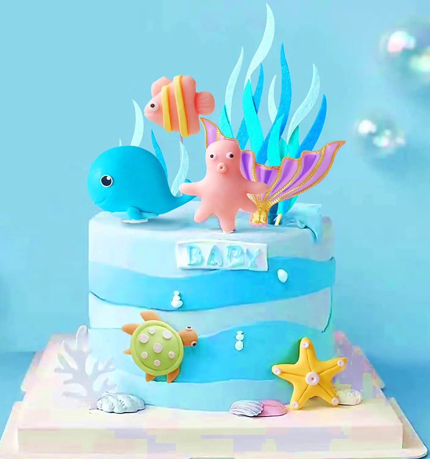 Birthday Cake Decor Mermaid Starfish Shell Cake Topper Fish Topper Under The Sea Cake Topper Ocean Theme Birthday Party Supplies