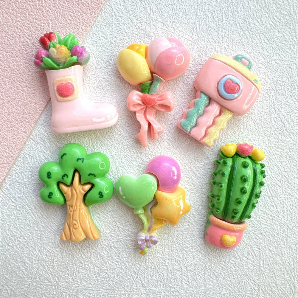 20pc Balloon Camera Fruit Tree Cartoon Resin Charms DIY Cream Gel Hair Clips Scrunchies Phone Case Craft Supplies for Kids Girls