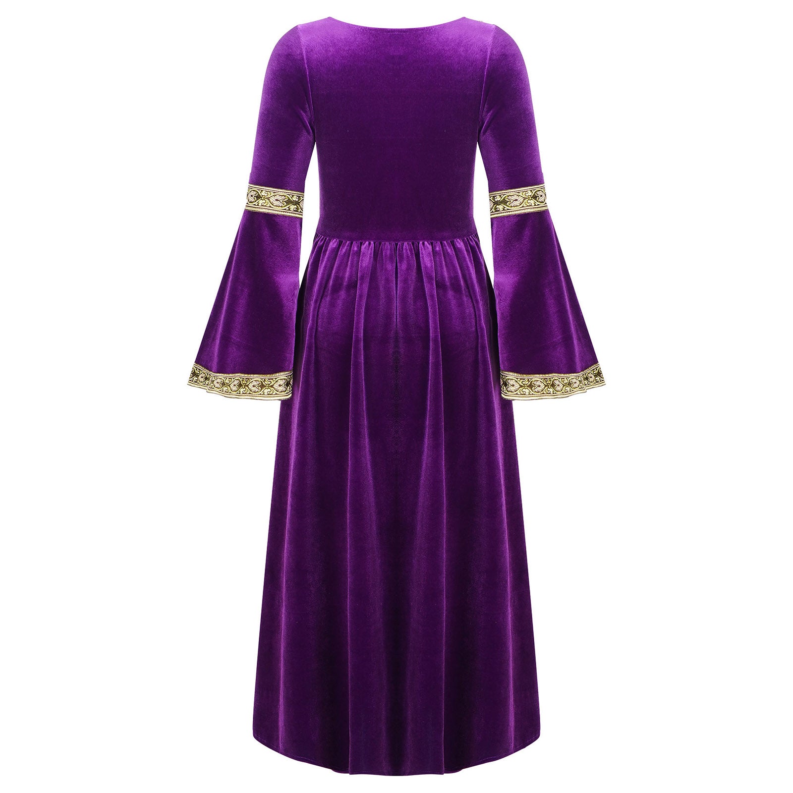 Kids Girls Medieval Renaissance Princess Costume Velvet Long Flare Sleeve Vintage Dress Gown Carnival Party Cosplay Dress Up