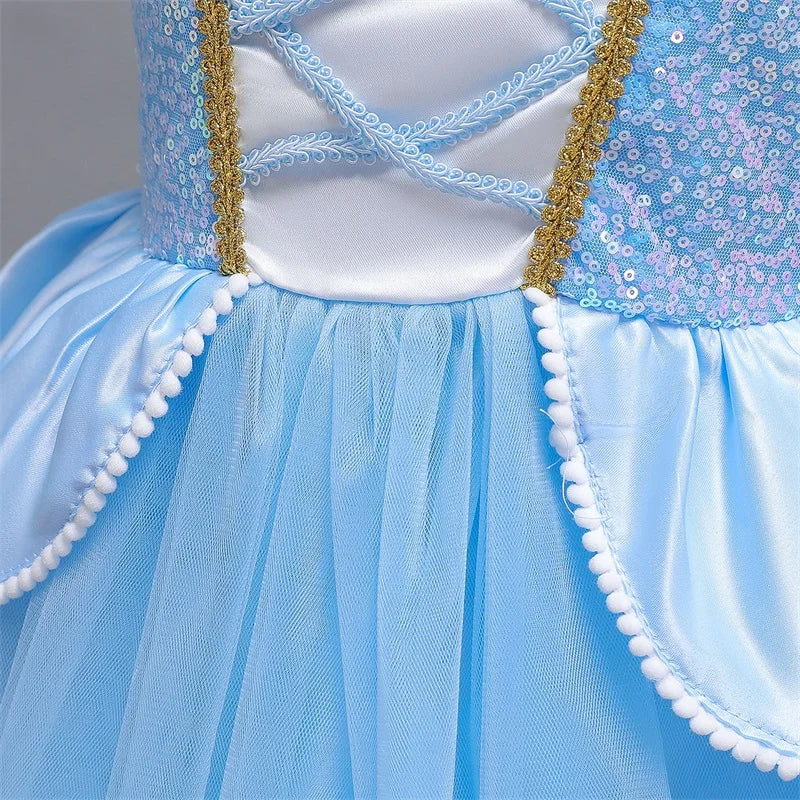 Cinderella Cosplay Costume Kids Clothes for Girls Sequins Princess Dress with Crown Gloves Birthday Party Ball Gown 3-10 Years