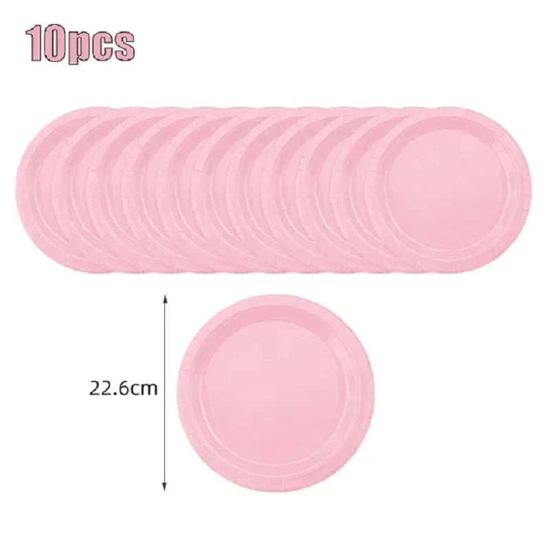 Solid Color Party Set Light Pink Tableware Paper Cup Paper Plate Tablecloth Wedding Birthday Bride Party Supplies Decorations
