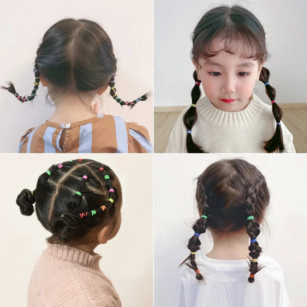 500pcs Girls Colourful Disposable Rubber Band Hair Ties Headband Children Ponytail Holder Bands Kids Hair Accessories Scrunchie