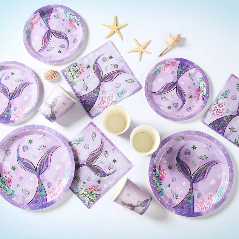 Mermaid Party Disposable Tableware Banner Mermaid Birthday Party Decorations Girl Under the Sea Party Decoration Baby Shower