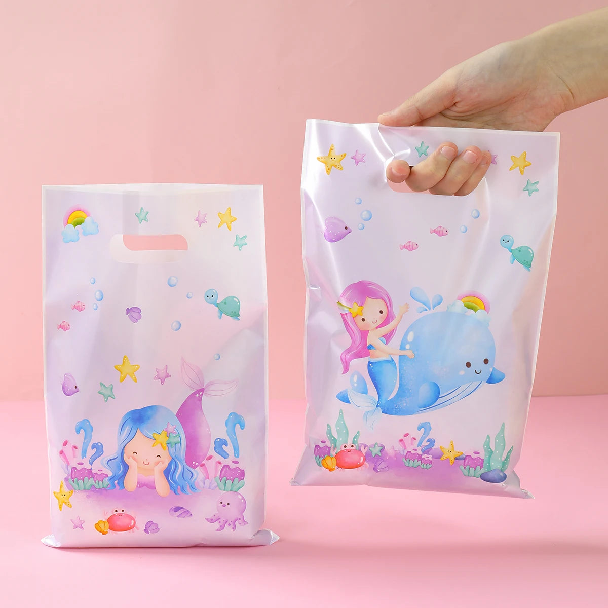 Mermaid Tote Bag Under The Sea Theme Little Mermaid Happy One Birthday Party Decorations Kids Candy Cookie Handbag Baby Shower
